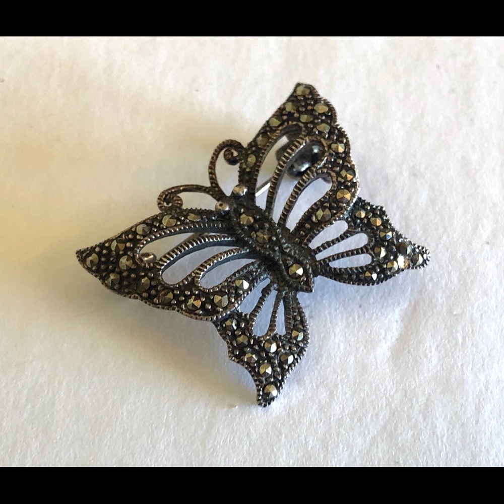 Vintage Sterling Silver Marcasite Butterfly Brooch